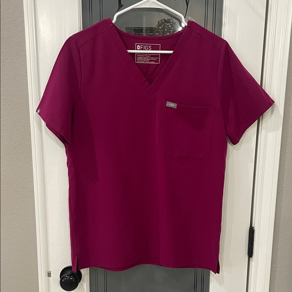 Figs Maroon V-Neck Scrub Top